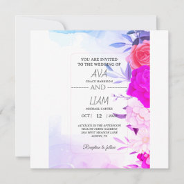 Elegante Convite de Casamento Floral em Azul Turqu