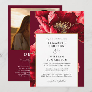 Elegante Convite de Casamento Floral em Burgundy D