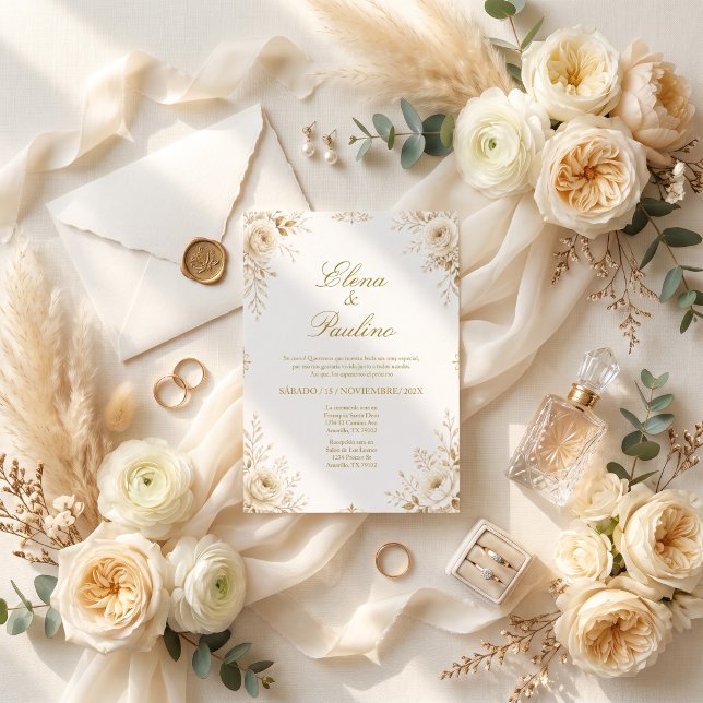 Elegante convite de casamento floral espanhol em m (Criador carregado)