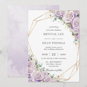 Elegante Convite de Casamento Floral Lilás Roxo Ge