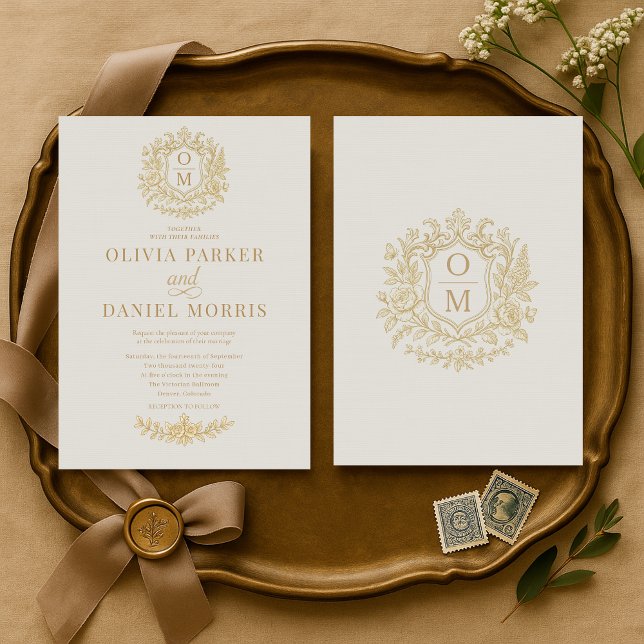 Elegante Convite de Casamento Floral Monograma Fra (Criador carregado)