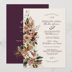 Elegante Convite de Casamento Floral Outono Boho P