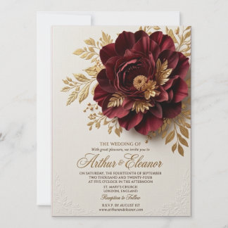 Elegante Convite de Casamento Floral Rosa e Borgon