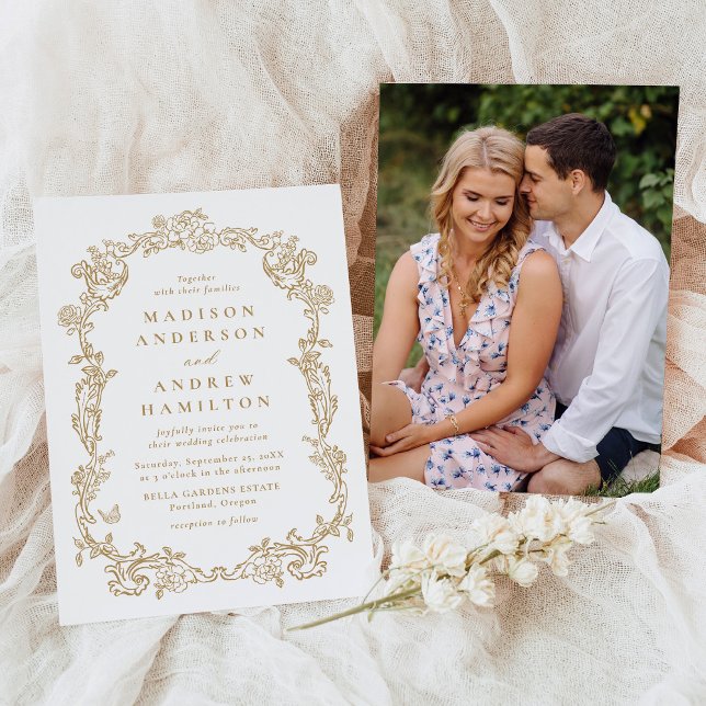 Elegante Convite de Casamento Floral Vitoriano em  (Criador carregado)