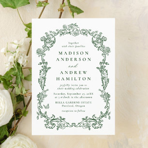 Elegante Convite de Casamento Floral Vitoriano Ver