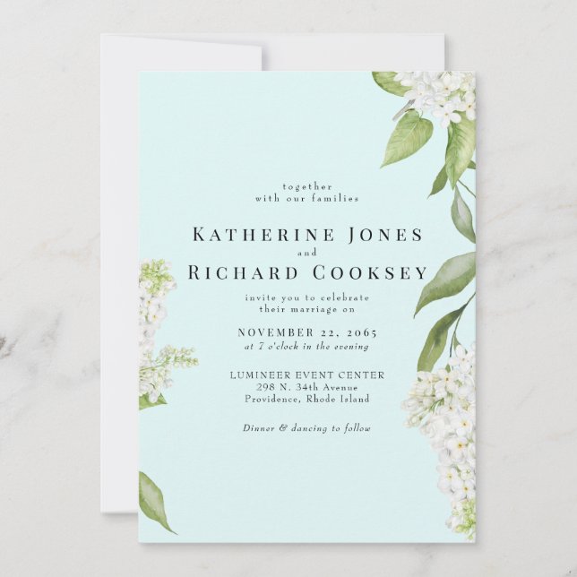 Elegante Convite de Casamento Hydrangea White Seaf (Frente)