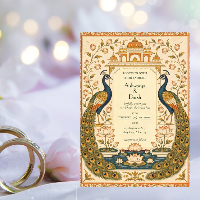 Elegante Convite de Casamento Indiano Pichwai (Criador carregado)