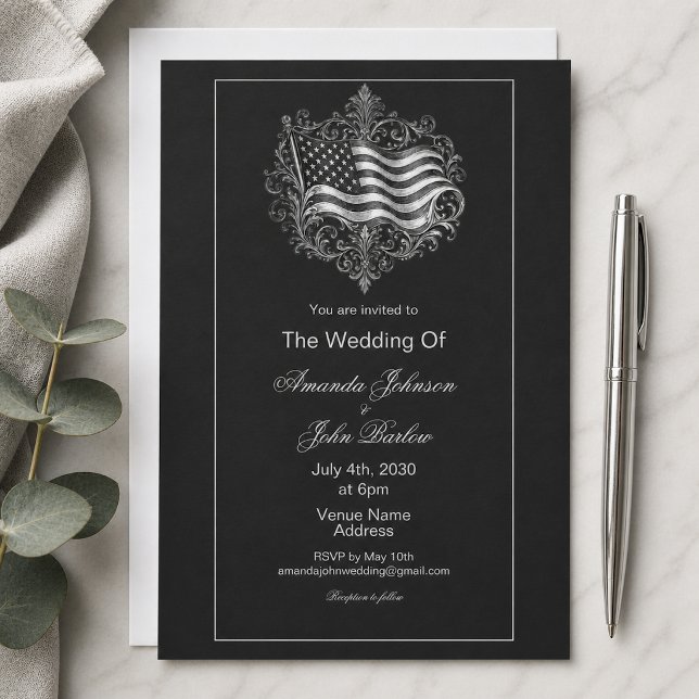 Elegante Convite de Casamento Militar com Bandeira (Criador carregado)