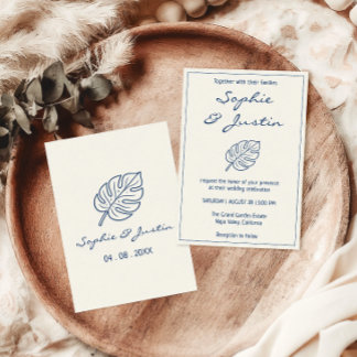 Elegante Convite de Casamento Minimalista com Folh