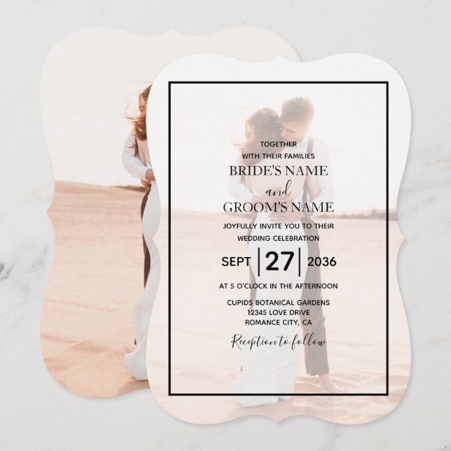 Elegante Convite de Casamento Minimalista com Foto (Frente/Verso)