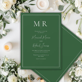 Elegante Convite de Casamento Moderno em Verde Caç