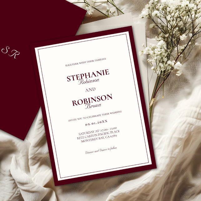 Elegante Convite de Casamento Moderno Vermelho Esc (Criador carregado)
