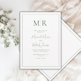 Elegante Convite de Casamento Monograma Verde Caça