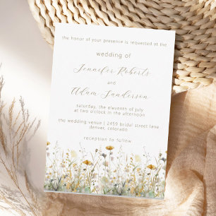 Elegante Convite de Casamento Neutro com Flores Si