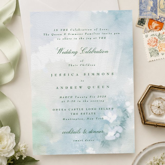 Elegante Convite de Casamento Paisagem Aquática Az (Criador carregado)