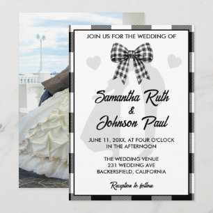 Elegante Convite de Casamento Preto e Branco com L