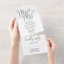 Elegante convite de casamento preto e branco para 
