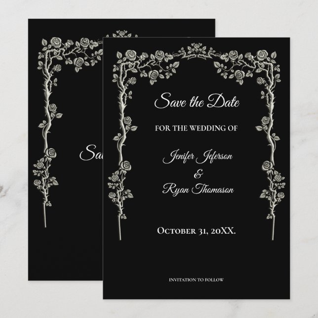 Elegante convite de casamento preto e branco para  (Frente/Verso)