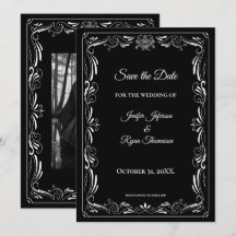 Elegante convite de casamento preto e branco para 