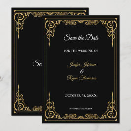 Elegante convite de casamento preto e dourado para