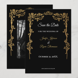 Elegante convite de casamento preto e dourado para