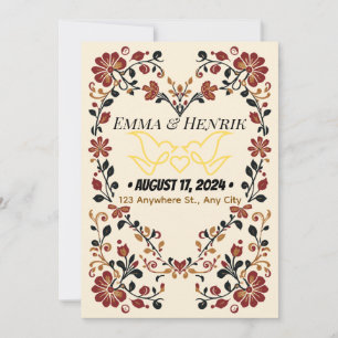 Elegante Convite de Casamento Rosemaling Norueguês