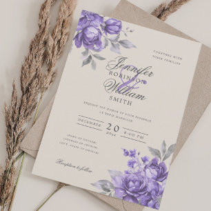 Elegante Convite de Casamento Roxo Floral Rústico 