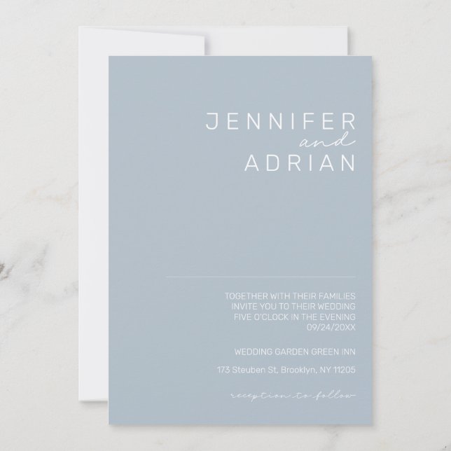 Elegante Convite de Casamento Simples Azul Pastel  (Verso)