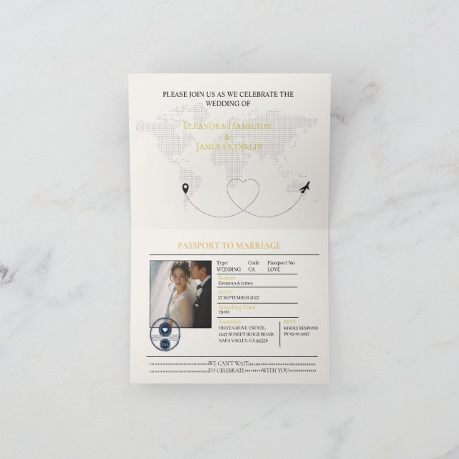 elegante convite de casamento tipo passaporte (Interior)
