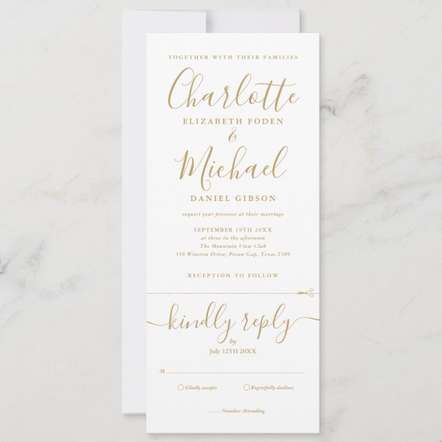 Elegante Convite de Casamento Tudo em Um com Letra (Frente)