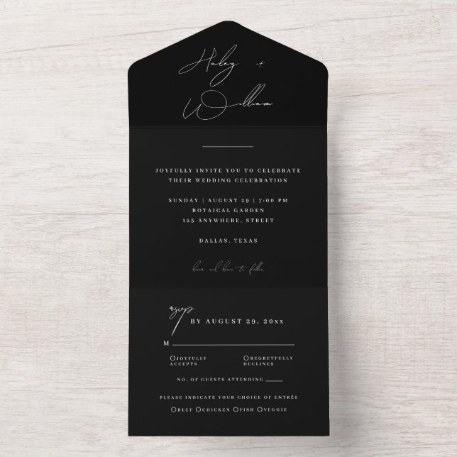 Elegante Convite de Casamento Tudo em Um com Letra (Interno)