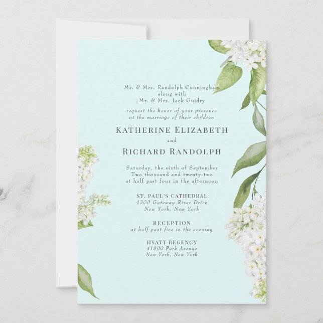 Elegante Convite de Casamento V Hydrangea Branca S (Frente)