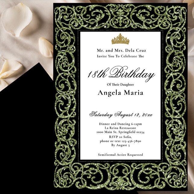 Elegante convite de debutante de 18 anos em verde  (Criador carregado)