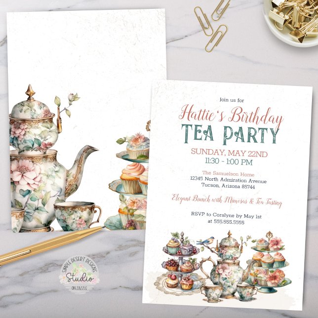 Elegante Convite de festas de aniversário vitorian (Elegant Victorian Tea Party Invitation for any Birthday Party or special event with a tea tasting)