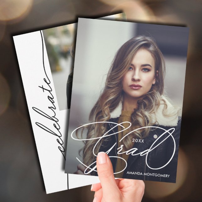 Elegante Convite de Formatura com Foto (Elegant Grad Script Photo Graduation Invitations)