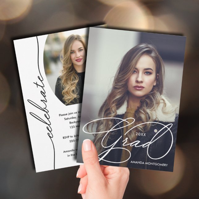 Elegante Convite de Formatura com Foto (Elegant grad script photo graduation party invitations)