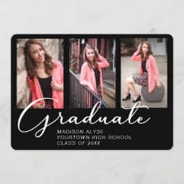 Elegante Convite de Graduação Virtual 3 Foto Preto