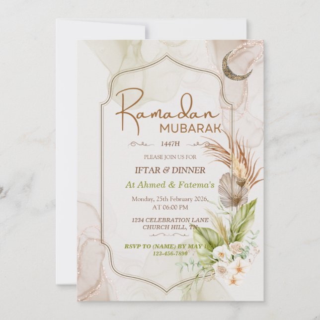 Elegante Convite de Jantar Iftar para o Ramadan Mu (Frente)