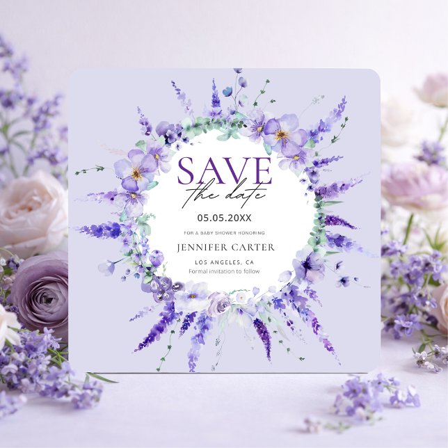 Elegante Convite de Lavanda Floral para Chá de Beb (Criador carregado)