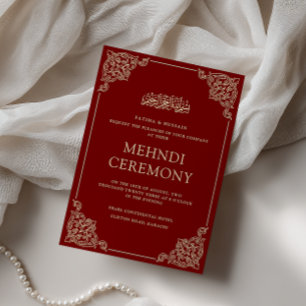 Elegante Convite de Mehndi Vermelho Borgonha Barro