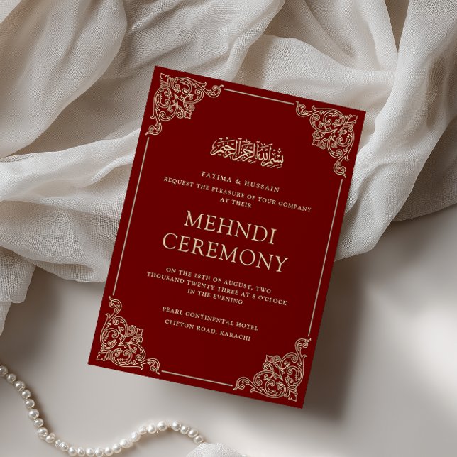 Elegante Convite de Mehndi Vermelho Borgonha Barro (Criador carregado)