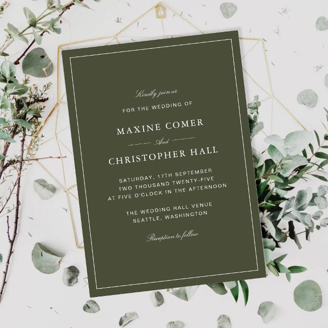 Elegante Convite de Noite Verde Clássico Casamento (Elegant dusty green script wedding invitations set a timeless tone for your special day.)