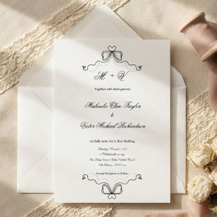 Elegante Convite de Noiva Monograma Vintage Branco