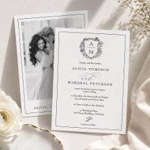 Elegante Convite de Noivado com Foto e Brasão Flor