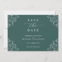 Elegante Convite de Noivado Verde Esmeralda Save T