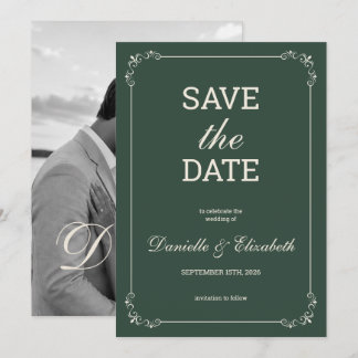Elegante Convite de Noivado Verde Save the Date