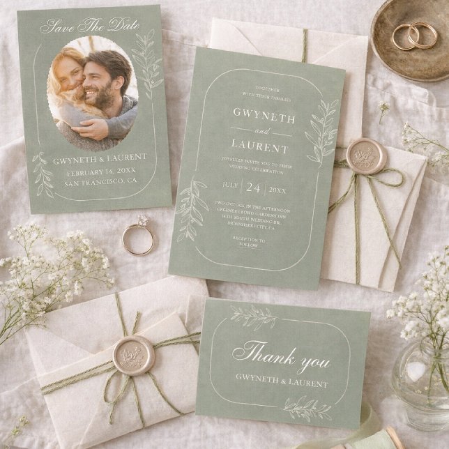 Elegante Convite de Noivado Verde Save The Date (Criador carregado)