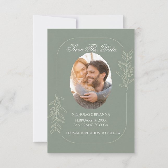 Elegante Convite de Noivado Verde Save The Date (Frente)