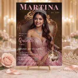 Elegante Convite de Quinze Anos em Rosa Bege com F