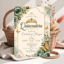 Elegante Convite de Quinze Anos em Verde Sage